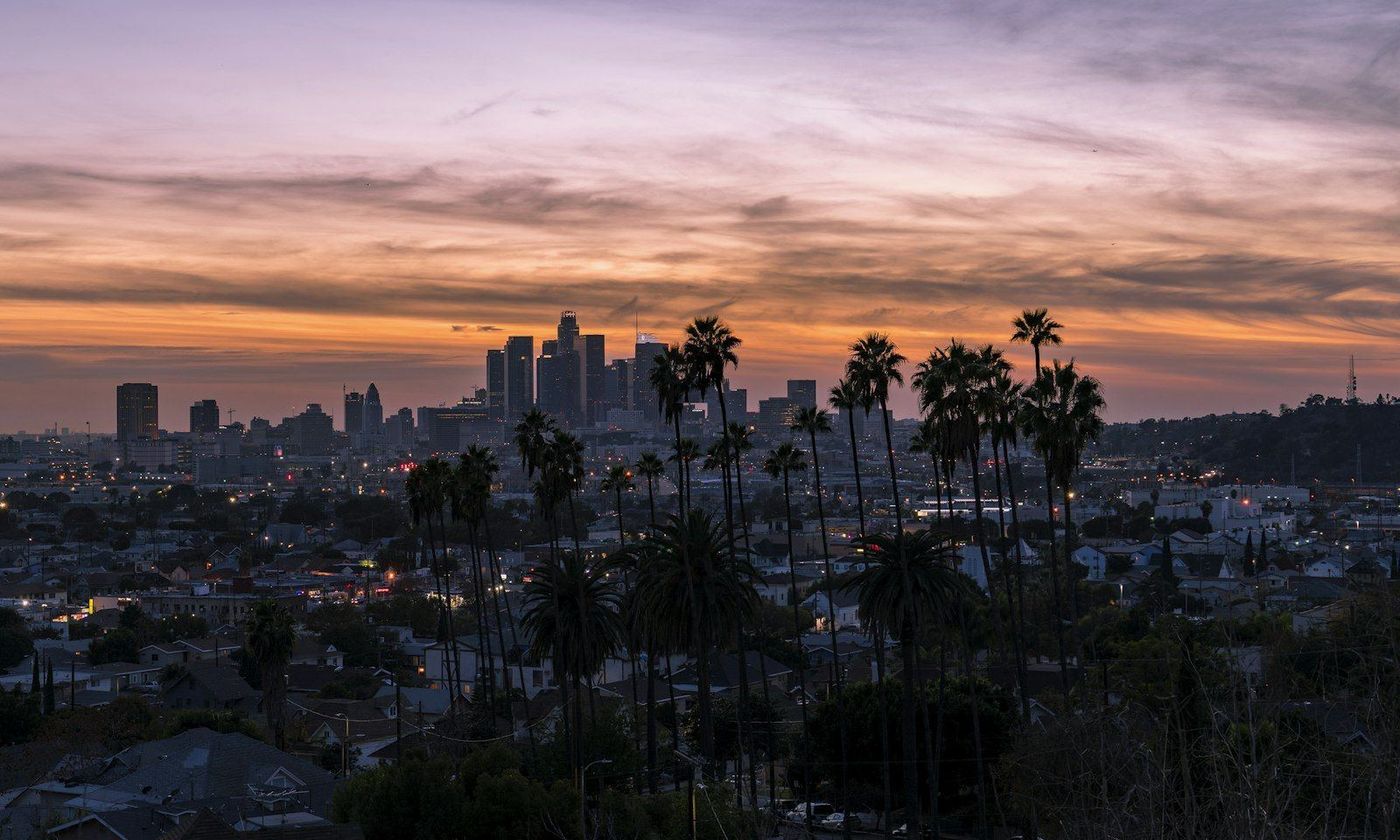 The Los Angeles skyline at dusk, the local market law firms compete in for Google Business Profile rankings